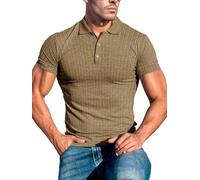 Lehmanlin Muskel-Poloshirts für Herren Kurzarm Stretch Slim Fit Baumwolle Golf T-Shirt (Braun/L)
