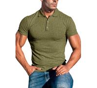 Lehmanlin Muskel-Poloshirts für Herren Kurzarm Stretch Slim Fit Baumwolle Golf T-Shirt (Grün/XL)