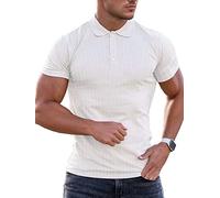 Lehmanlin Muskel-Poloshirts für Herren Kurzarm Stretch Slim Fit Baumwolle Golf T-Shirt (Weiß/M)