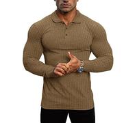 Lehmanlin Muskel-Poloshirts für Herren Langarm Stretch Slim Fit Baumwolle Golf T-Shirt (Braun/S)