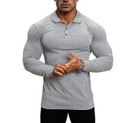 Lehmanlin Muskel-Poloshirts für Herren Langarm Stretch Slim Fit Baumwolle Golf T-Shirt (Grau/S)