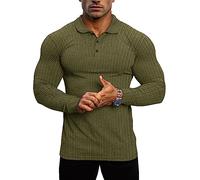 Lehmanlin Muskel-Poloshirts für Herren Langarm Stretch Slim Fit Baumwolle Golf T-Shirt (Grün/XL)