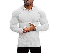 Lehmanlin Muskel-Poloshirts für Herren Langarm Stretch Slim Fit Baumwolle Golf T-Shirt (Weiß/XL)