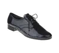 Lei by tessamino Damen Schnürer Fiorella, Frauen Halbschuhe, flacher Absatz, festliche Damenschuhe, Schnürschuhe aus echtem Leder in Lackoptik, Weite G 4 blau