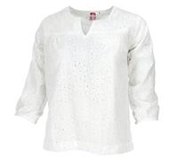 Leichte Baumwollbluse, bestickte Schlupfbluse mit V-Ausschnitt, weiß, S