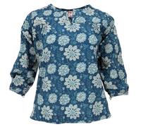 Leichte Baumwollbluse, Boho Schlupfbluse mit V-Ausschnitt, blau, L