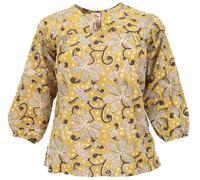 Leichte Baumwollbluse, Boho Schlupfbluse mit V-Ausschnitt, gelb, S