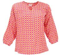 Leichte Baumwollbluse, Boho Schlupfbluse mit V-Ausschnitt, pink, L