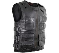 Leichte Biker Weste mit vielen Taschen aus echtem Lammnappa Leder (XL)