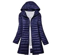 Leichte Daunenjacke Damen Lang Leicht Packbar Puffer Jacke Steppjacke Damen Federleichte Daunenmantel Damen Puffer Mantel Leichter Steppmantel Winter Down Jacket Daunen Pufferjacke Kaputze Marine L