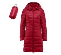Leichte Daunenjacke Damen Lang Leichter Daunenmantel Damen Ultraleichte Daunenjacken Damen Packbar Lange Leicht Daunen Steppjacke mit Kapuze Lightweight Steppmantel Daunen Mantel Für Frauen Winter