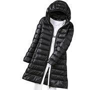 Leichte Daunenjacke Damen Lang Puffer Jacke Steppjacke Übergangsjacke Dünne Daunenmantel Puffer Mantel Steppmantel Winter Down Jacket Pufferjacke Mit Kaputze Schwarz 4XL