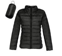 Leichte Daunenjacke für Damen, gesteppt, faltbar, leichte Daunenjacke, kurz, für Zwischensaison, Winter, warme und bequeme Jacke für Damen, Schwarz , 48