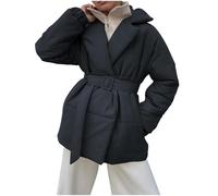Leichte Daunenjacke für Damen - Wintermantel für Damen, Parka mit Gürtel, einfarbig, Steppjacke, Übergröße, Winter, warme Puffermäntel für Damen, langärmelig, grobe Strickjacke mit Taschen, 2024