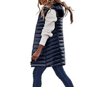 Leichte-Daunenweste Damen Leicht Rosa - Übergangsjacke Damen Lang-Steppweste Ultraleicht-Steppjacke Ärmellos Outdoorweste Lange Kapuzenweste Große Größen Daunenjacke Winter Warm Winterjacke Mantel