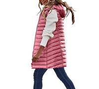 Leichte-Daunenweste Damen Leicht Rosa - Übergangsjacke Damen Lang-Steppweste Ultraleicht-Steppjacke Ärmellos Outdoorweste Lange Kapuzenweste Große Größen Daunenjacke Winter Warm Winterjacke Mantel