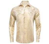 Leichte Farbe Seide Sommer Herren Hemden Revers Kragen Hawaii Langarm Kleid Hemd Atmungsaktive Bluse für Männer Hochzeit Büro, Pcy-1614, XL