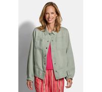 Kurzjacke GOLDNER "Freizeitjacke mit Hemdkragen", Damen, Gr. 42, grün (salbei), Obermaterial: 100% Lyocell CLY., figurumspielend, Jacken Kurzjacke, Tunnelzug in der Taillie (45867029-42) salbei
