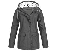 Leichte Jacke für Damen, einfarbig, modisch, lässig, Reißverschluss, Knopf, Doppeltasche, Kordelzug, mit Kapuze, Ladungsmantel, Übergröße, Hoodie-Mäntel, grau, 52