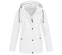 Leichte Jacke für Damen, einfarbig, modisch, lässig, Reißverschluss, Knopf, Doppeltasche, Kordelzug, mit Kapuze, Ladungsmantel, Übergröße, Hoodie-Mäntel, weiß, 48