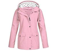 Leichte Jacke für Damen, einfarbig, modisch, lässig, Reißverschluss, Knopf, Doppeltasche, Kordelzug, mit Kapuze, Ladungsmantel, Übergröße, Hoodie-Mäntel, rose, 54