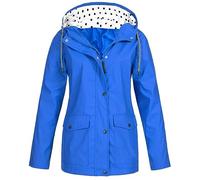 Leichte Jacke für Damen, einfarbig, modisch, lässig, Reißverschluss, Knopf, Doppeltasche, Kordelzug, mit Kapuze, Ladungsmantel, Übergröße, Hoodie-Mäntel, blau, 52