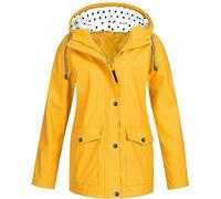 Leichte Jacke für Damen, einfarbig, modisch, lässig, Reißverschluss, Knopf, Doppeltasche, Kordelzug, mit Kapuze, Ladungsmantel, Übergröße, Hoodie-Mäntel, gelb, 54