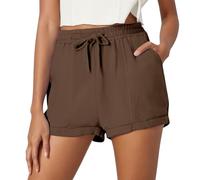 Leichte Musselin Shorts Damen Sommer Kurze Bermudas Hosen Leicht Kurz Sommerhose Strandhose,Kaffee,L
