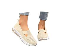 leichte schuhe damen ohne schnürsenkel sommer, Orthopädische Schuhe Damen Breite Füße Slip On Sommerschuhe Sneaker Vermascht Leichte Schlupfschuhe Atmungsaktive Rutschfest Sportschuhe, Beige, 37