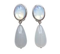 Leichte sehr große Ohr-Clips silber-farben Stein silbrig glänzend Anhänger blau-grau tropfen-förmig Designer JUSTWIN klassisch chic Party Fest