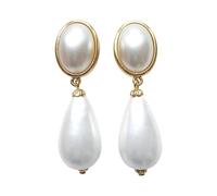 Leichte sehr große Ohrstecker Ohrringe vergoldet perlmutt-weiß Anhänger tropfen-förmig Designer JUSTWIN klassisch elegant chic Hochzeit Braut