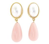 Leichte sehr große Ohrstecker Ohrringe vergoldet Stein perlmutt-weiß Anhänger rosa tropfen-förmig Designer JUSTWIN klassisch elegant Braut