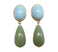 Leichte sehr große Ohrstecker Ohrringe vergoldet Stein türkis-blau Anhänger jade-grün Tropfen klassisch elegant Geschenk für Frauen Designer JUSTWIN