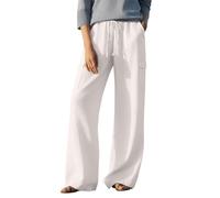 Leichte Sommerhose Damen Baumwolle Leinen Hose Cargohosen Frau Jogginghose Einfarbig Elegante Wanderhose Oversized Festliche Hosen mit Kordelzug