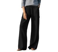 Leichte Sommerhose Damen Baumwolle Leinen Hose Cargohosen Frau Jogginghose Einfarbig Elegante Wanderhose Oversized Festliche Hosen mit Kordelzug