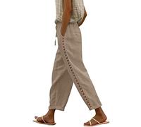 Leichte Sommerhose,Damen Freizeithose Lang Mit Seitentasche Weite Beine Hose Sommer Loose Damen Culotte-Hose Luftige Sommerhosen Damen Grosse Marlenehose Elegant Hohe Taille