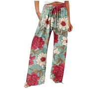 Leichte Sommerhose Damen Schnittmuster Marlenehose Damen Elegant Hohe Taille Freizeithose Damen Lang Sommer Sommerhose Damen Leicht Flower High Waist Palazzo Hose Damen Stoff Schlaghose Damen