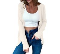 Leichte Sommerjacke Damen Damen Cardigan Langarm Strick Jacke Mit Knöpfe Casual Open Front Jacken Bequem Strickcardigan Cardigan Damen Sommer(Beige,XL)