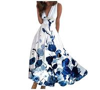 Leichte Sommerkleider A Linien Kleid Damen Sommer Empirestil High Waist Kleider Elegant Lange Deep V Luftige Sommerkleider Blumenmuster Geblümt Brautkleid Standesamt Gemustert Bedruckt