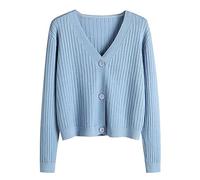 Leichte Strickjacke Damen ommer Damen-Cardigan für und Winter, langärmelig, V-Ausschnitt, weicher Strick, einfarbig Long Cardigan Damen ashmere (Blue, One Size)