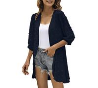 Leichte Strickjacke Damen Sommer 3/4 Arm: Cardigan Damen Elegant Festlich-Bolerojacke Leicht-Sommerjacke Kurz Bolero Jacke Weiche Strand Shrug Top Oberteil Offene Front Strickmantel/Schulterjacke