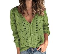 Leichte Strickjacke Damen Sommer | Cardigan Damen Kurz Strickmantel V-Ausschnitt Freizeit Jacket Dünne Blusejaceke Einreihig Ausgehöhlt Strickmantel Baumwolle Bequemer Übergangsjacke