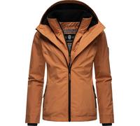 MARIKOO leicht gefütterte Damen Übergangsjacke kurz Outdoor-Jacke mit kuscheligem Fleece-Innenfutter und großer Kapuze Erdbeere Rusty Cinnamon Gr. XXL