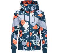 Outdoorjacke RAGWEAR "Nuggie Block Flower" Gr. L (40), blau (petrol) Damen Jacken Outdoorjacken modische Freizeitjacke mit floralem Print (50628153-L)