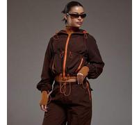 Leichte Zip-Jacke mit Kontrastfarbe, Knopfdetails und Kapuze, kurzer Schnitt, Oberteil nur, Herbst Winter Weihnachten, Coolgirl, gemütlich, süß, für d