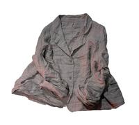 Leichter Damen-Blazer aus 100 % Leinen, lange Ärmel, Knopfleiste, lässig, Sommer, Herbst, kurzer Blazer, Jacke, Mantel, GRAU, Einheitsgröße