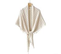 Leichter Damen-Schal aus Polyester, gestricktes Dreieckstuch mit offenem Muster und Fransen, ideal für Yoga und Ferien, einheitsgröße Dreiecksschal Damen(Apricot)