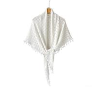 Leichter Damen-Schal aus Polyester, gestricktes Dreieckstuch mit offenem Muster und Fransen, ideal für Yoga und Ferien, einheitsgröße Dreiecksschal Damen(White)
