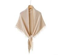 Leichter Damen-Schal aus Polyester, gestricktes Dreieckstuch mit offenem Muster und Fransen, ideal für Yoga und Ferien, einheitsgröße Dreiecksschal Damen(Coffee)
