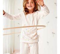 Leichter Feinripp Schlafanzug Katzen Ringel rosa 140